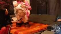 Sucking the slave girl's dirty pussy