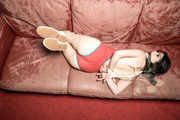 Mia in body suit Hogtie