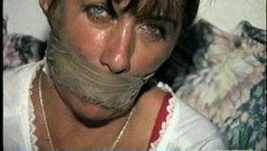 38 Yr OLD CASHIER IS WRAP TAPE GAGGED, BALL-TIED, BAREFOOT, TOE-TIED, BALL-GAGGED & HANDGAGGE (D54-7)