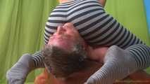 Isabella: throat-crushing under striped leggins