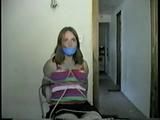 24 Yr OLD CRAFTER IS CLEAVE GAGGED, MOUTH STUFFED, HAND GAGGED, OTM GAGGED & TIED TO A CHAIR (D55-6)