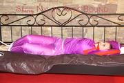 Mara tied and gagged on a princess bed in an old cellar wearing an supersexy thin shiny nylon combination (Pics)