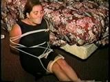 24 YR OLD LATINA HOUSEWIFE MOUTH STUFFED, WRAP TAPE GAGGED, BAREFOOT & TOE TIED (D61-11)