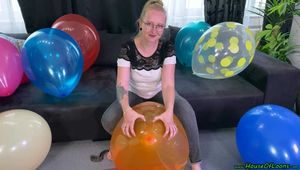 Various balloon popping fun and inflating five balloons without popping