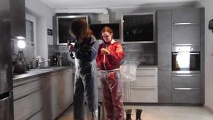 Miss J testing some heavy raingear with Lady Nadja