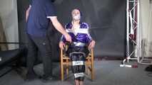 Alice bound, gagged and vibed in shiny nylon Rainwear