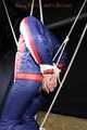SEXY SONJA tied and gagged with ropes and a clothgag suspended wearing a sexy red/blue downwear combination (Pics)