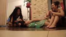 Lucky & La Pulya & Xenia - Trash bag fashion show with one girl hogtied (video)