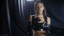 Beauty girl Smoking wearing Latex gloves and top