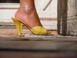 yellow leather mules and tits
