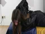 Get 3 classic archive videos with Katharina bound and gagged in shiny nylon rainwear