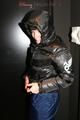 Jill going in the cellar wearing a sexy blue rain pants and a black shiny nylon down jacket (pics)