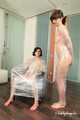 Anni Bay and Dakota - one wrapped to the armchair, another hogtaped on the floor