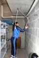 Alina tied and gagged in shiny nylon clothes
