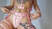 Horny small boobs teen in pink lingerie masturbate POV