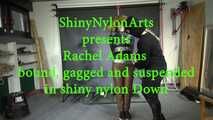 Rachel Adams bound, gagged and suspended in shiny nylon Down