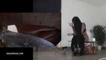 Mistress Cleo squirts cologne into the mouth of the slave lying in the toilet. Picture in Picture