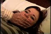 23 YR OLD REAL ESTATE BROKER IS MOUTH STUFFED WITH A SPONGE, WRAP TAPE GAGGED, GAG TALKING, RAG STUFFED IN MOUTH AND TIGHTLY HANDGAGGED  (D74-15)