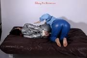 Jill tied and gagged by Sophie wearing shiny PVC suits (Pics)