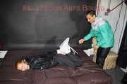 Part 2 of Stella overpowering intruder Ronja both wearing shiny nylon!
