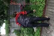 Watching sexy Sandra wearing a oldschool black/red shiny nylon rainwear combination while gardening outside (Pics)