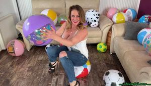 trying to sit2pop and using the heels to destroy beach balls