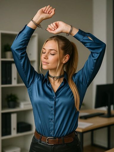 Blonde Secretary With Dark Satin Blouse