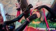 Rubber slave is used as a human toilet and has to suck cock