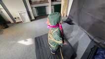 Myxxxy bound gagged and vibed in shiny nylon Rainwear and finally suspended