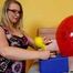 balloon overinflating with the pump and Blow2Pop clear U16 yellow polka dot