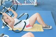 Jenny and Katharina in the fitness studio wearing sexy shiny nylon shorts and tops (Pics)