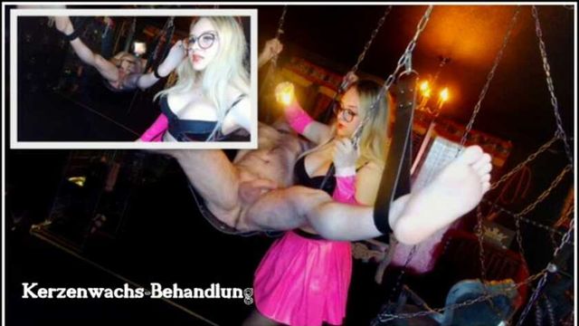 Candle wax nipple treatment on the sex swing!