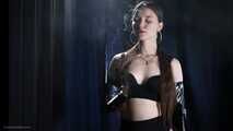 Smoking in long gloves two all white cigarettes