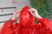 Lucy wearing a sexy shiny nylon shorts and two rain jackets feeling breath control (Pics)