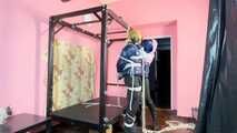 Breathplay Sebastien tied to an iron structure.