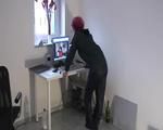 Marlin doing PC work wearing a hot rainwear combination (Video)