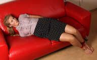 Albina Rose: barefoot girl in top and dress poses without ropes, then she get her hands and feet tied up
