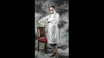 Secretary in raincoat