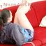Jill tied, gagged and hooded with ropes on as sofa wearing a blue shiny nylon shorts and a blue oldschool rain jacket (Pics) 