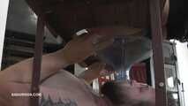 Tatjana peeing in the slave's mouth and instructing the subgirl to do the same