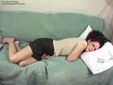 Helpless Girl Hogtied on the Sofa