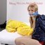 Samantha tied and gagged on bed wearing a shiny blue red striped nylon shorts (Pics)