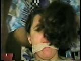 LATINA HOUSEKEEPER MOUTH STUFFED, WRAP AROUND ACE BANDAGE CLEAVE GAGGED & TIED TO CHAIR (D42-3)
