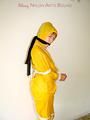 Leonie tied and gagged outdoor wearing shiny yellow rainwear (Pics)