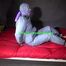 Watching Pia being tied and gagged with a bar behing her back and a clothgag wearing a sexy oldschool grey shiny downbib (Video)