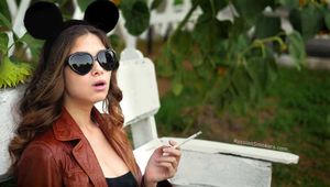 Absolutely divine babe Irina is smoking a 120mm during her daily walk in the park