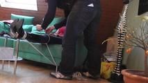 Lisa roped on couch 1/2