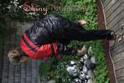 Watching sexy Sandra wearing a oldschool black/red shiny nylon rainwear combination while gardening outside (Pics)