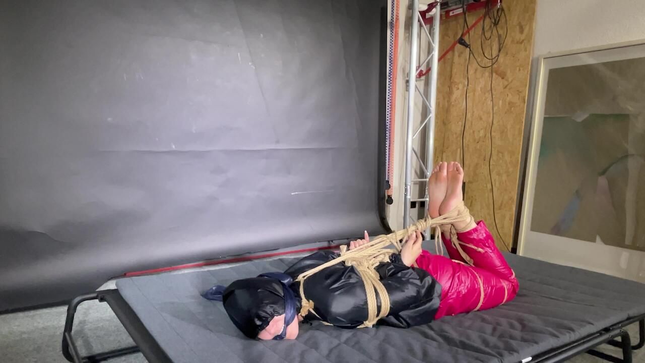 Marie M Tightly Bound And Gagged In Shiny Nylon Rainwear