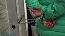 Cuffed to the ladder with legcuffs